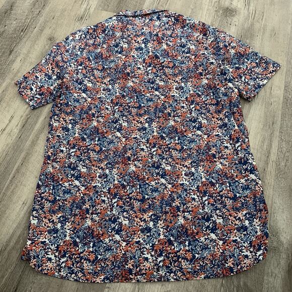 Perry Ellis Shirt Big Tall Mens XLT Blue Orange Floral S/S Cotton Stretch - Picture 5 of 6